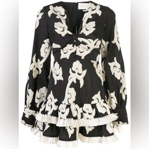 ALEXIS Rimini Tassel Embroidered Floral Black‎ and White Mini Dress Size S